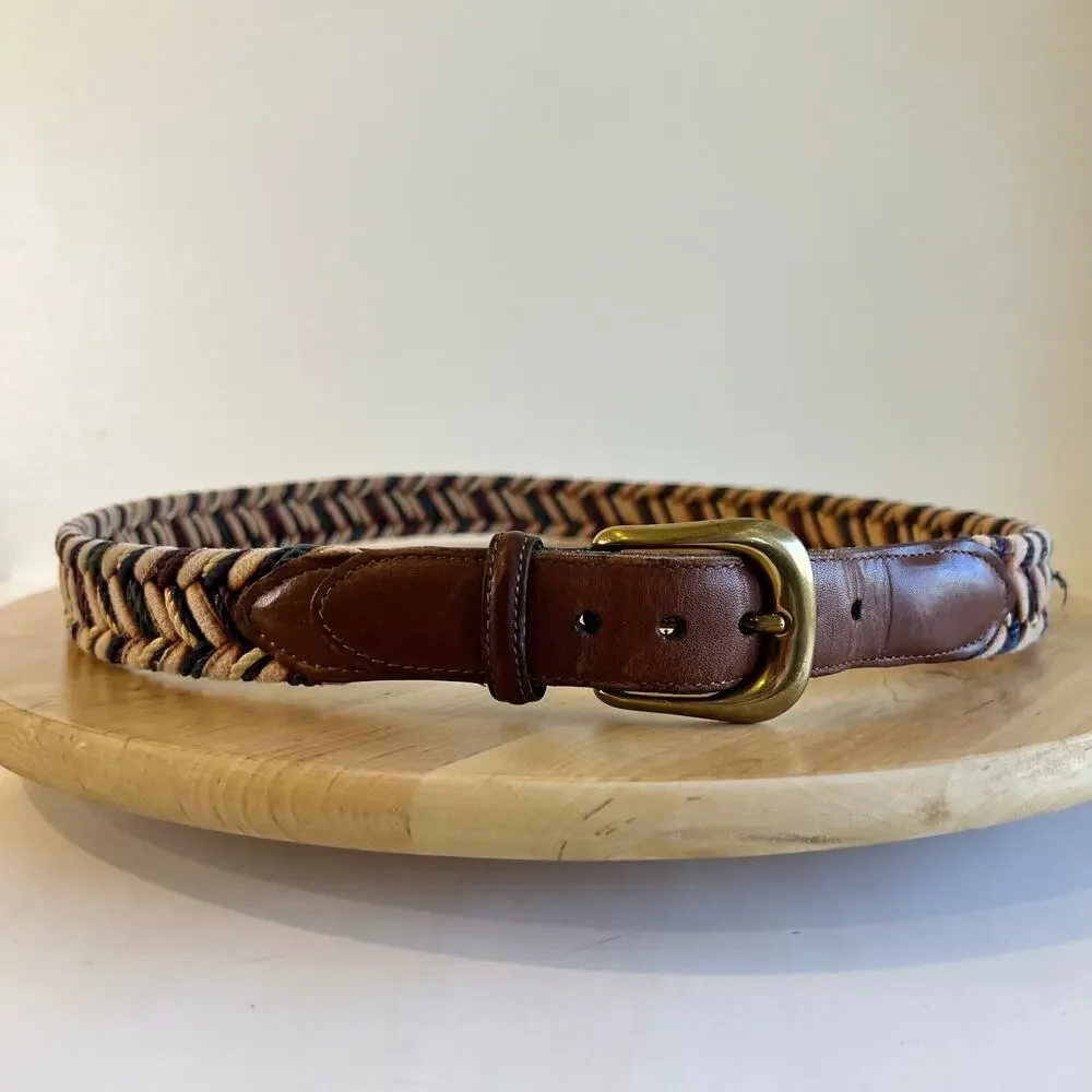 Brown Genuine Leather Multi Colored Made in Italy Solid Brass Belt Size Large